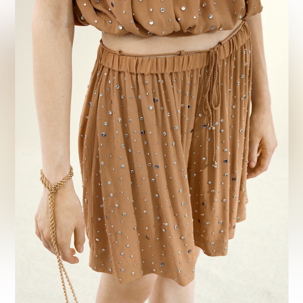 H&M Collection Rhinestone Embellished Short Dark Beige XXL BLING